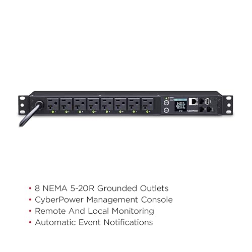 CyberPower PDU41002 Switched PDU, 100-120V/20A (Derated to 15A), 8 Outlets, 1U Rackmount