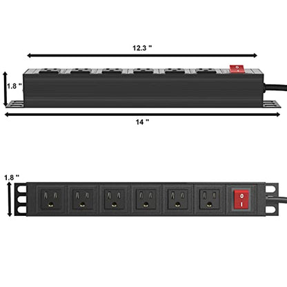 20PCS 6 Outlet Power Strip, Metal Mountable Power Strip Surge Protector, Heavy Duty Wall Mount Power Outlet for Commercial, Industrial, Workshop