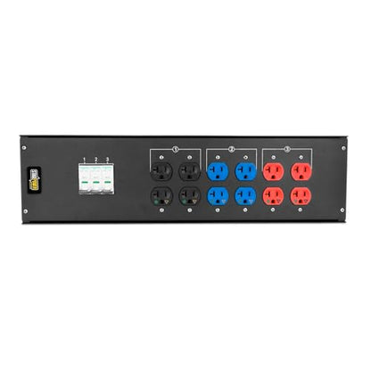 Stage Power Multi-Outlet Industrial Power Strip ((6) 20A Edison Duplexes, (3) Circuit Breakers, 2130 in/Thru)