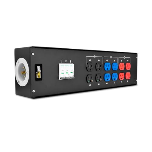 Stage Power Multi-Outlet Industrial Power Strip ((6) 20A Edison Duplexes, (3) Circuit Breakers, 2130 in/Thru)