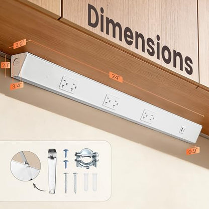 SURAIELEC 2-Pack 36 in Under Cabinet Hardwired Power Strip, Angled Trapezoid Design, 3×20A TR Outlets with USB-A & USB-C, Modular Extension System