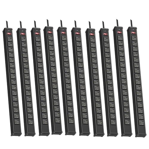 10PCS Metal 16 Outlet Power Strips, Extra Long Power Strip With10ft Cord,Heavy Duty Power Strips Wall Mount, Garage Power Strip with Switch for Work