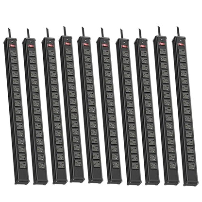10PCS Metal 16 Outlet Power Strips, Extra Long Power Strip With10ft Cord,Heavy Duty Power Strips Wall Mount, Garage Power Strip with Switch for Work