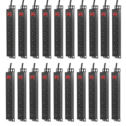 20PCS 6 Outlet Power Strip, Metal Mountable Power Strip Surge Protector, Heavy Duty Wall Mount Power Outlet for Commercial, Industrial, Workshop
