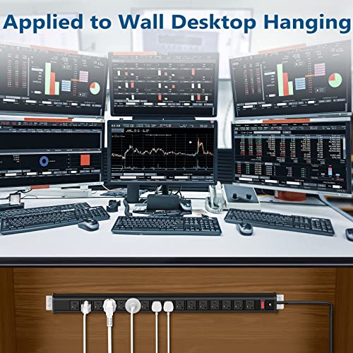 10PCS Metal 16 Outlet Power Strips, Extra Long Power Strip With10ft Cord,Heavy Duty Power Strips Wall Mount, Garage Power Strip with Switch for Work