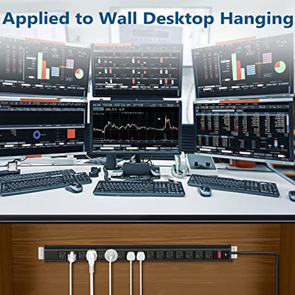 10PCS Metal 16 Outlet Power Strips, Extra Long Power Strip With10ft Cord,Heavy Duty Power Strips Wall Mount, Garage Power Strip with Switch for Work