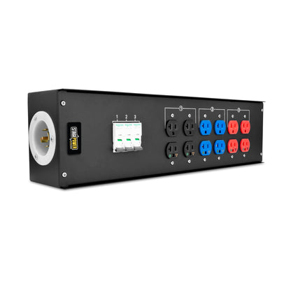 Stage Power Multi-Outlet Industrial Power Strip ((6) 20A Edison Duplexes, (3) Circuit Breakers, 2130 in/Thru)
