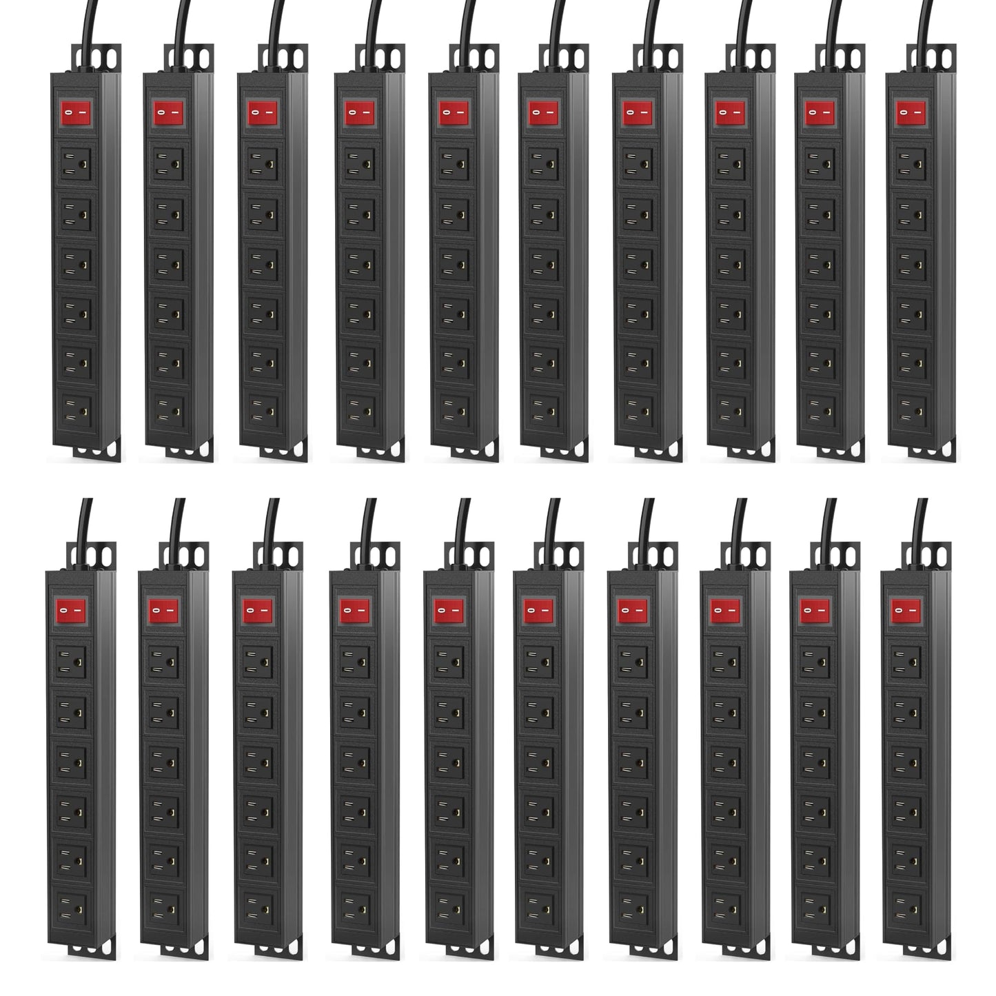 20PCS 6 Outlet Power Strip, Metal Mountable Power Strip Surge Protector, Heavy Duty Wall Mount Power Outlet for Commercial, Industrial, Workshop