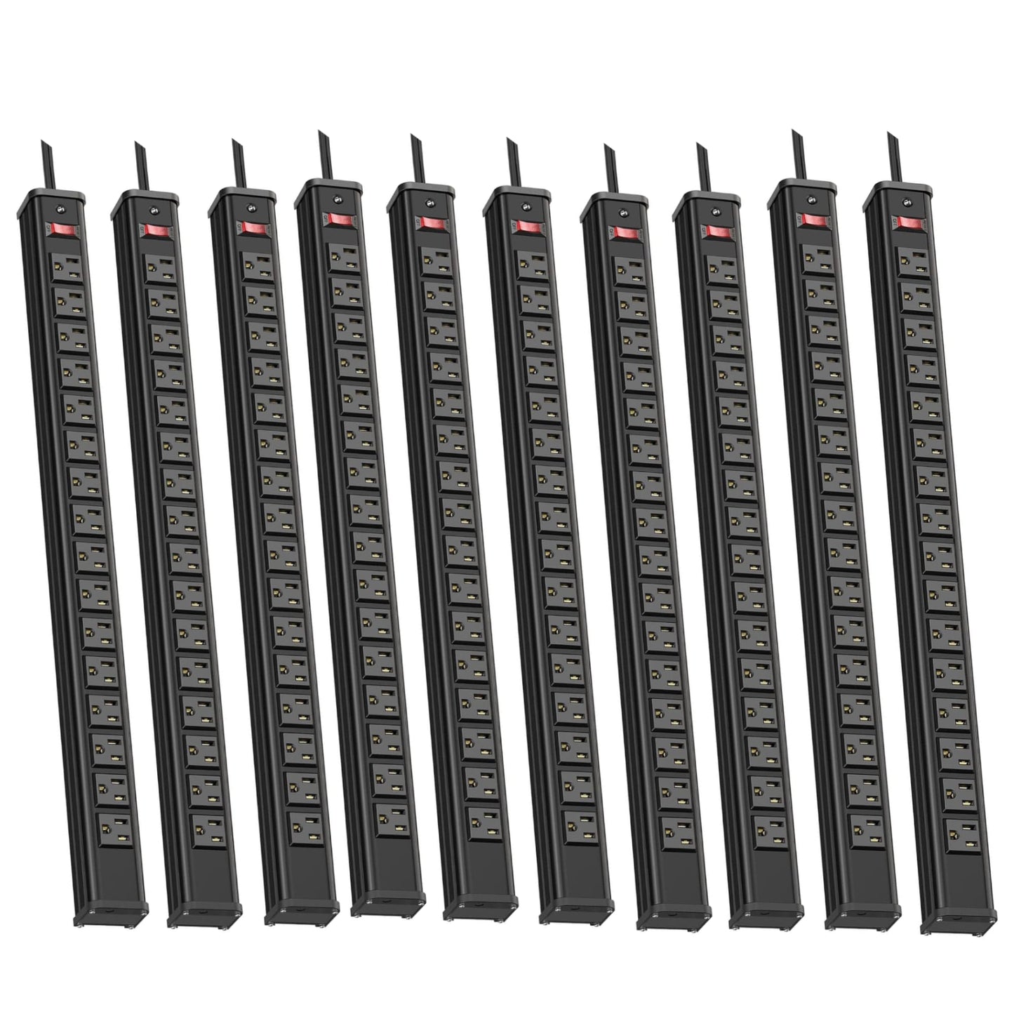 10PCS Metal 16 Outlet Power Strips, Extra Long Power Strip With10ft Cord,Heavy Duty Power Strips Wall Mount, Garage Power Strip with Switch for Work