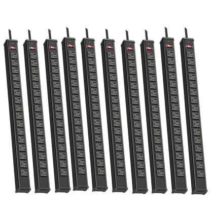 10PCS Metal 16 Outlet Power Strips, Extra Long Power Strip With10ft Cord,Heavy Duty Power Strips Wall Mount, Garage Power Strip with Switch for Work